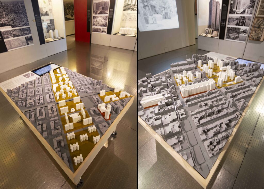 Views of the model districts of Harlem (left) and Chelsea (right).