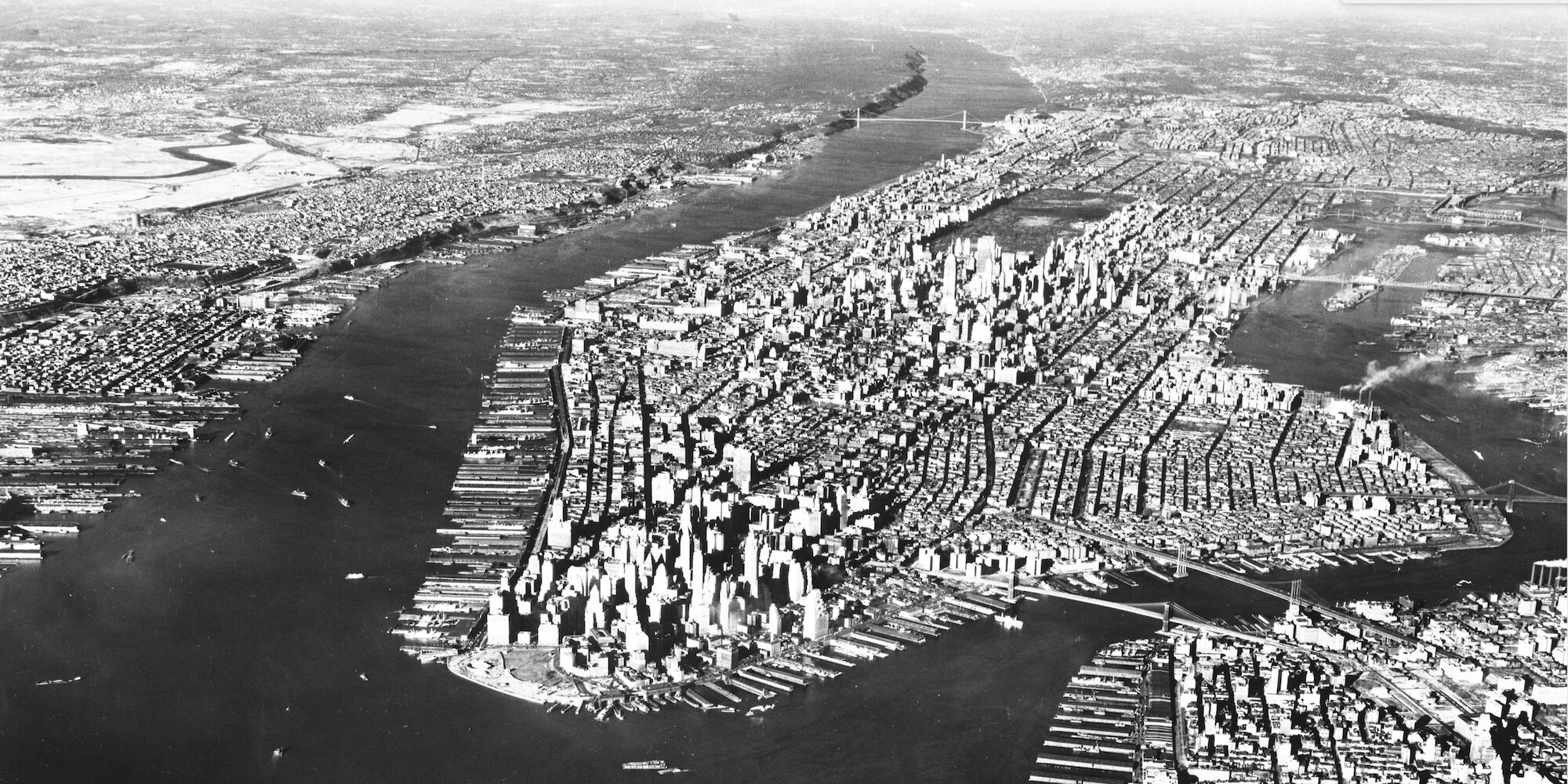 High aerial view of Manhattan, New York City. March 8 1949. New York State Archives