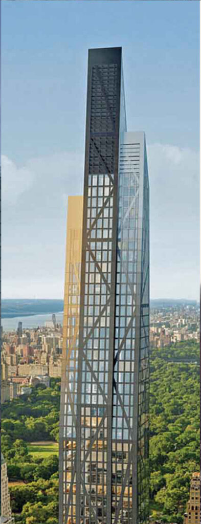 Aerial rendering of 53 West 53rd Street in the Manhattan skyline