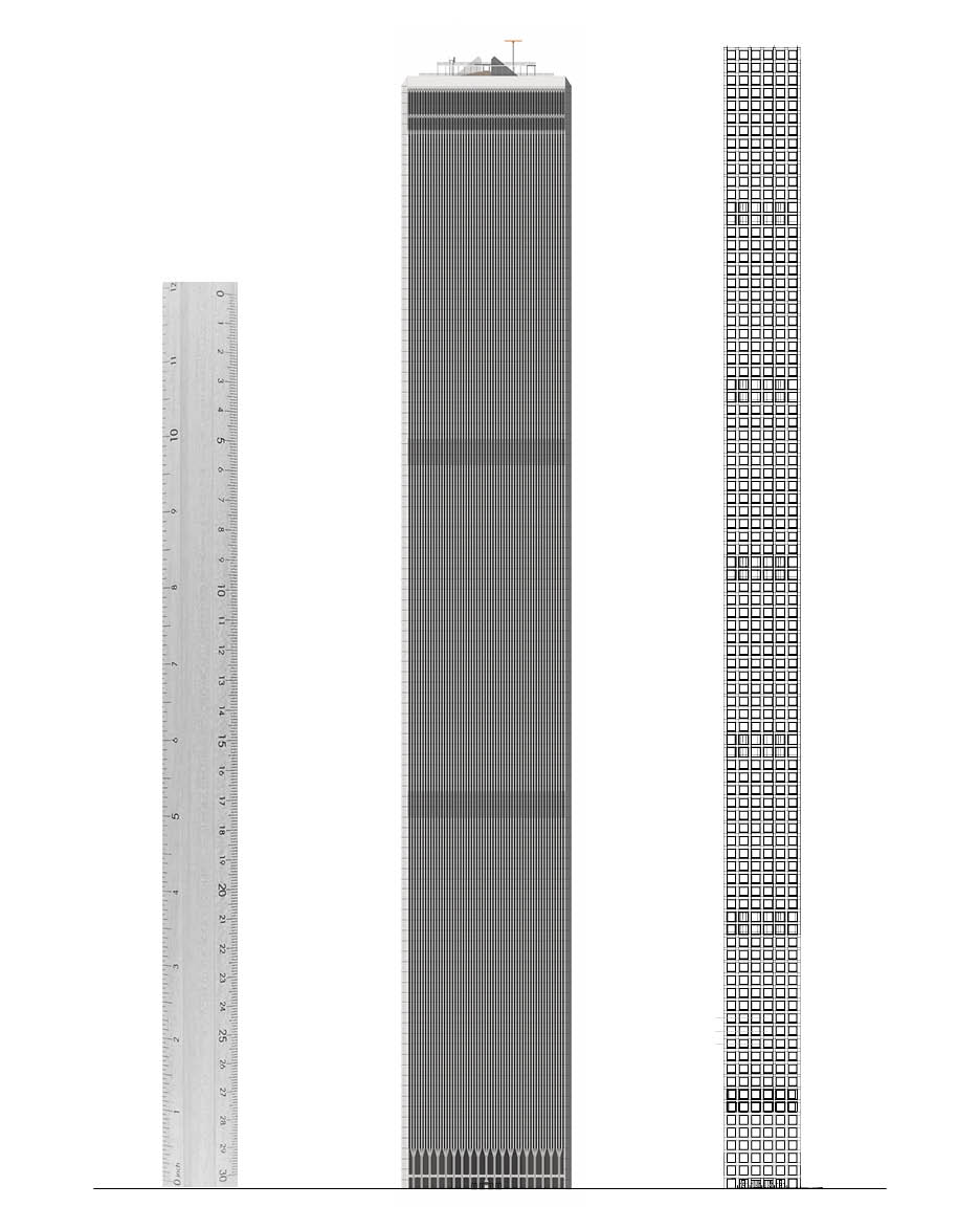 Diagram comparing the World Trade Center and 432 Park Avenue.