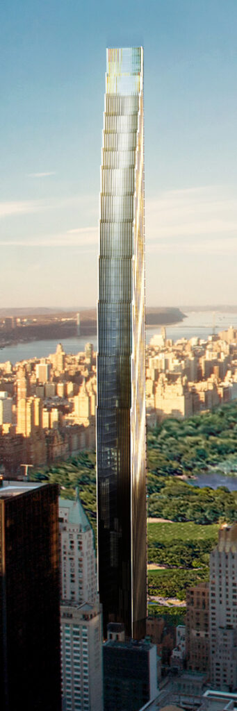 Rendering of 111 West 57th street as seen from Top of the Rock at Rockefeller Center.