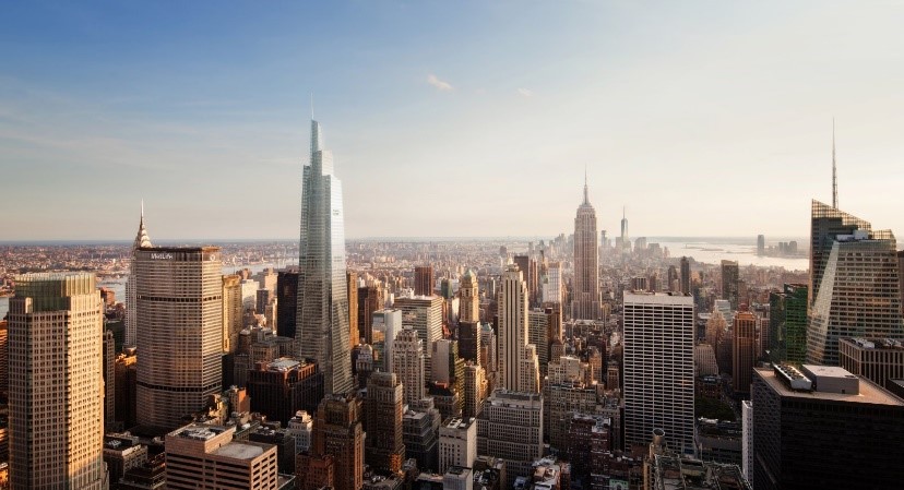 One Vanderbilt, city view with the Empire State Building and One World Trade Center in the background. KPF. 