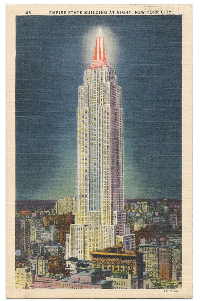 Postcard of the Empire State Building at night