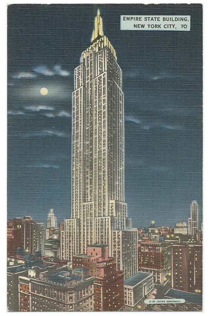 Postcard of the Empire State Building at night
