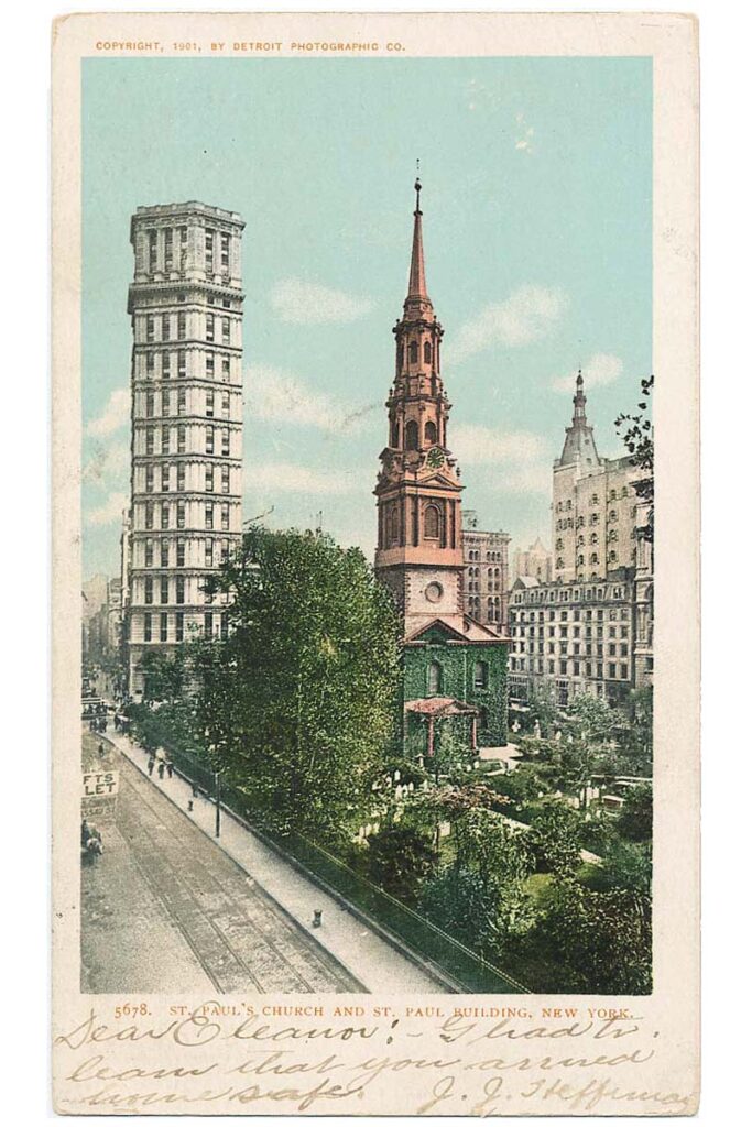Postcard of St Paul's Building and a church