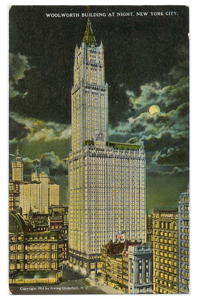 Postcard of the Woolworth Building at night