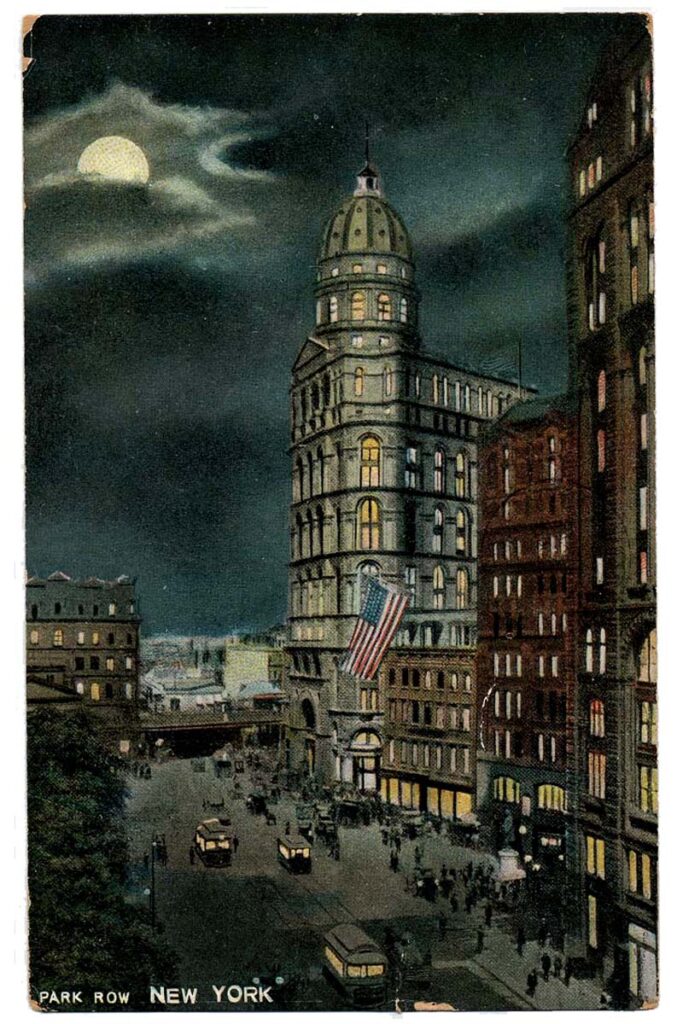Postcard of the World Building at night