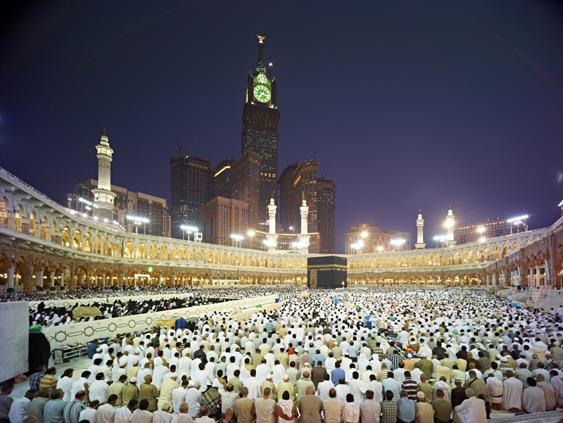 Photograph of pilgrims circling the Kaaba at night. Courtesy of SL Rasch