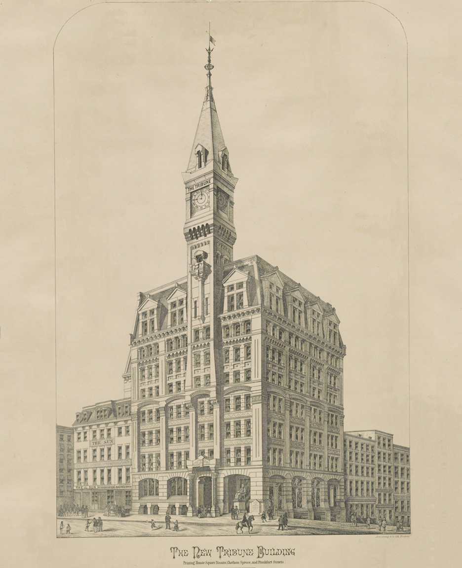 Etching of The New Tribune Building, published, 1873.
Library of Congress HABS digital collection.
