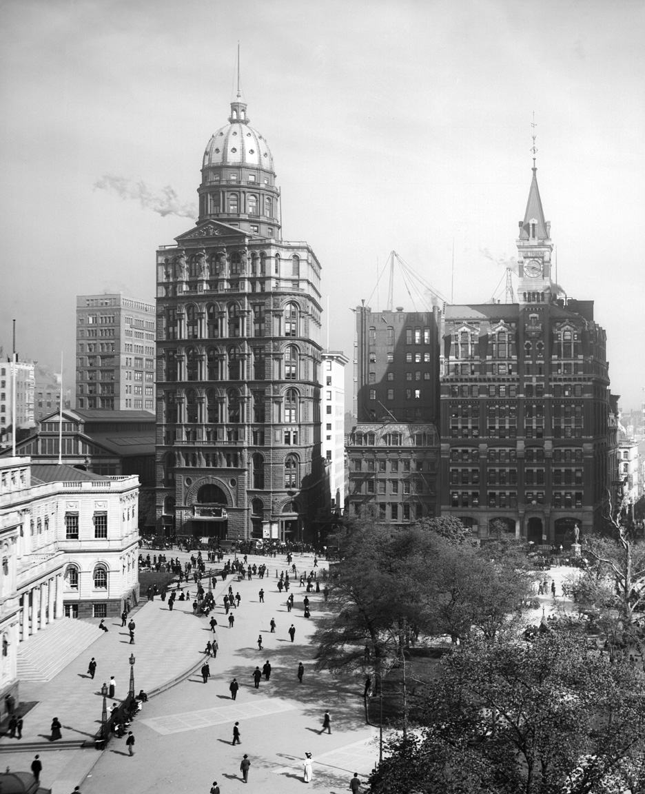 Newspaper Row, New York City, Detroit Publishing Co., c. 1905, Library of Congress.