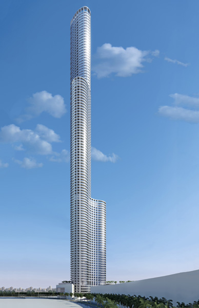WORLD ONE
Mumbai, India, anticipated completion 2016
442 m/ 1,450 ft/ 117 floors
Developer: Lodha Group
Architect: Pei Cobb Freed & Partners
Associate Architect: Somaya & Kalappa Consultants
Private Limited, Mumbai
Structural Engineer: Leslie E. Robertson Associates
