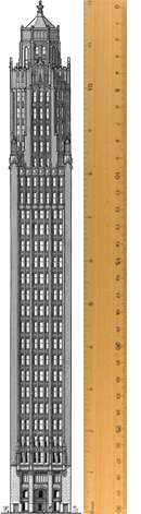 Left: Bush Building, slenderness ratio, 1:9.7; Right: A ruler, slenderness ratio, 1:12.