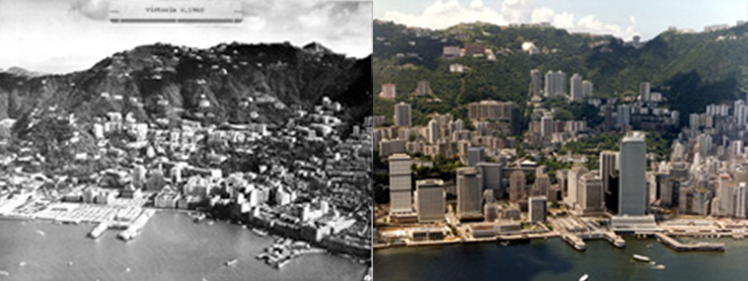 Hong Kong Harbor in 1960 (left) and 1977 (right.)