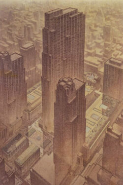 roposed Aerial View of Rockefeller Center with Extensive Roof Gardens Delineator: John Wenrich