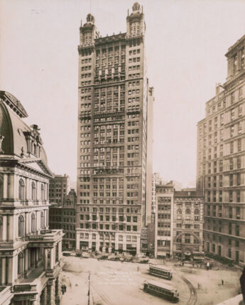 <p>The American Surety Building, 100 Broadway, completed 1895. Collection of the Skyscraper Museum.</p>
<p>Park Row Building, completed 1899, Library of Congress.</p>