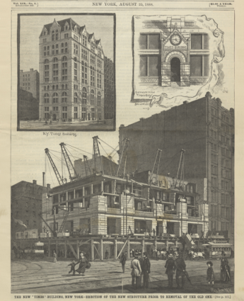 The New _Times_ Building, New York-Erection of the New Structure Prior to the Removal of Old One. Scientific American, August 25, 1888, cover