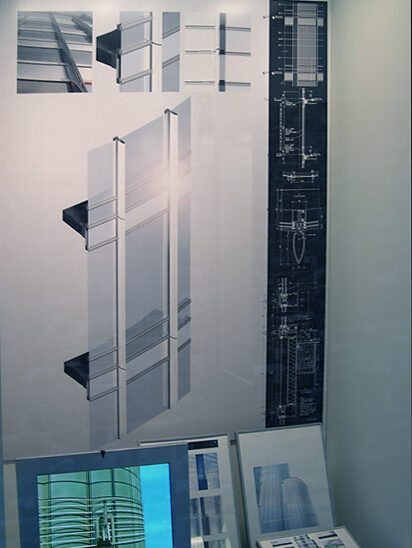 Case view of the facade of Burj Khalifa, showcasing a section diagram of a facade panel.
