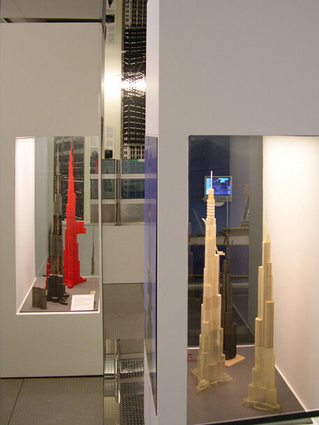Gallery view showing wind tunnel models of Burj Dubai
