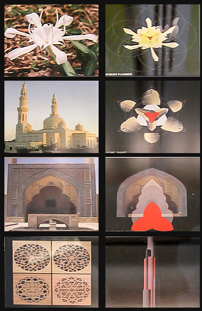 Collage of photographs showing the design inspiration ideas of Burj Dubai.