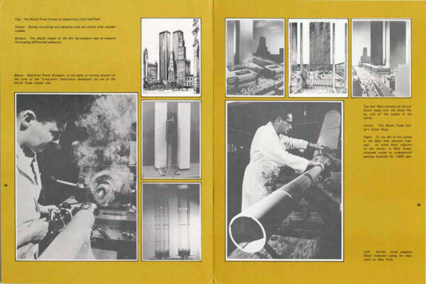 Page spread showing the construction of the wind tunnel model of the World Trade Center