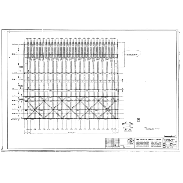 Elevation drawing of the foundation colums and first floors of the Twin Towers.