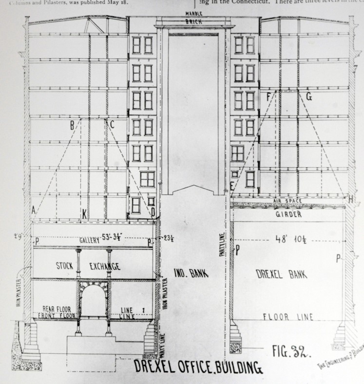 Drawing of the Drexel Building, Philadelphia, from Engineering News Record, National Park Service, Independence National Park, Drexel Building files.