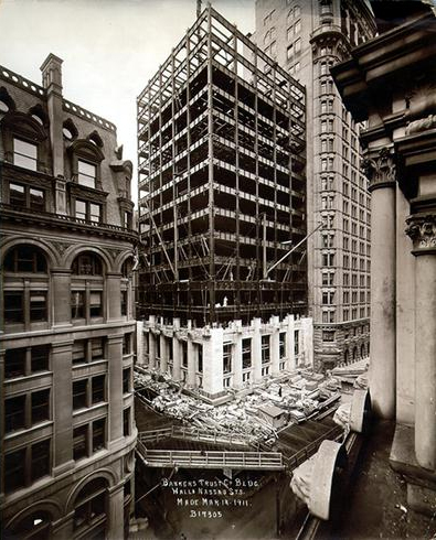 Bankers Trust Building construction, March 14, 1911. The Skyscraper Museum #B17305